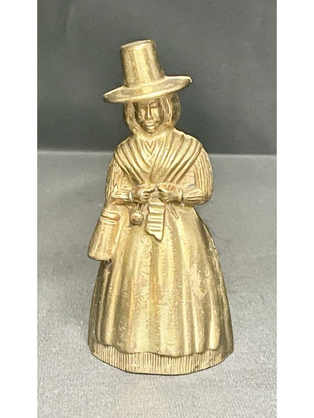 Vintage Solid Brass Welsh Lady Figural Bell - 4" Jenny Jones Made in England MCM
